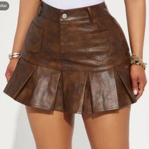 Ryla Washed Faux Leather Mini Skirt - Brown